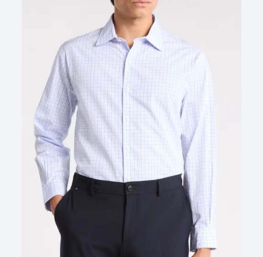 Brooks Brothers Regent Fit Blue and White Plaid Cotton Dress Shirt
